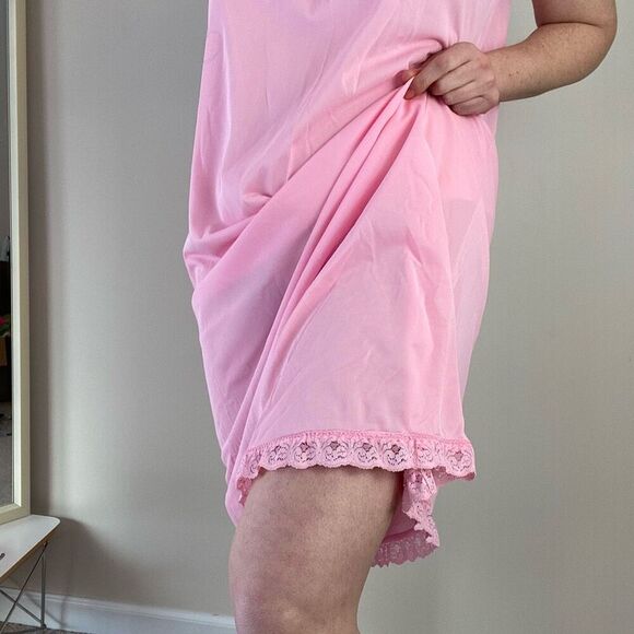 VTG 50s 60s Sheer Pink Chemise Nightgown Lace Trim Pinup Lingerie M - Picture 5 of 12